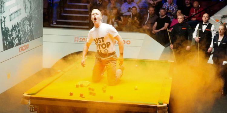 Just Stop Oil protesters cause stoppage in play at World Snooker Championship 